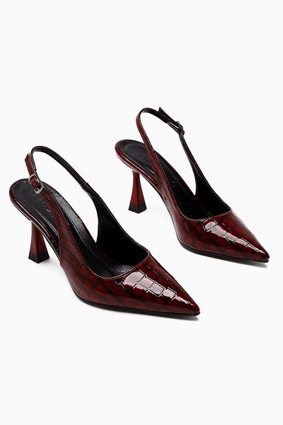 Limoya Pantofi de damă cu toc închis în față cu crocodil Burgundy Zamira