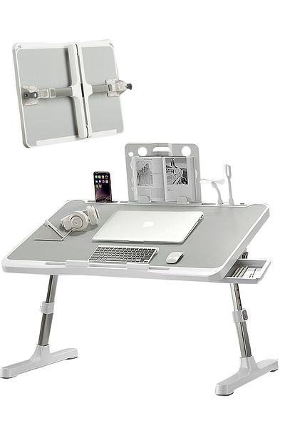 KidLe Laptop Desk for Foldable Table with USB/Storage Drawer/Cup Holder/Tablet Stand/Book Shelf