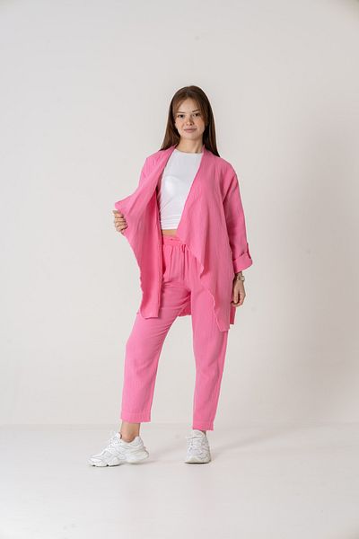 VerdeBlanco Pink 100% Cotton Shawl, Cardigan and Pants Set