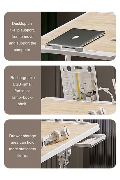 KidLe Laptop Desk for Foldable Table with USB/Storage Drawer/Cup Holder/Tablet Stand/Book Shelf