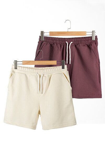 ADEGO مجموعة من 2 شورت رجالي باللون العنابي - إكرو أساسي بقصة عادية وبرمودا