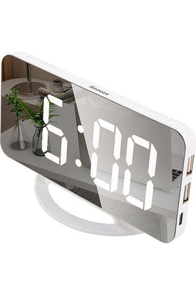 COOYA LED Mirror Table Digital Alarm Clock White 16cm