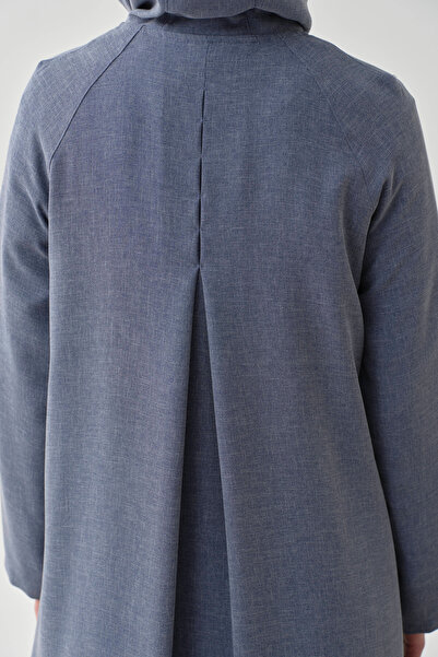 Tuğba Fermuar Kapamalı Kapüşonlu Kap - İndigo