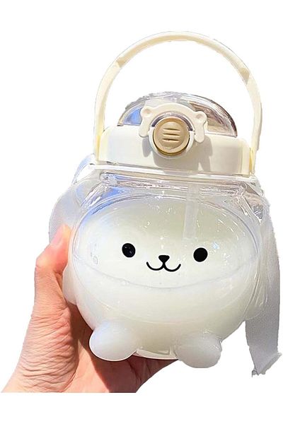 COOYA 1000ml Cartoon Bear Shape Drinking Bottle, Portable with Straw Reusable Large Water Bottle