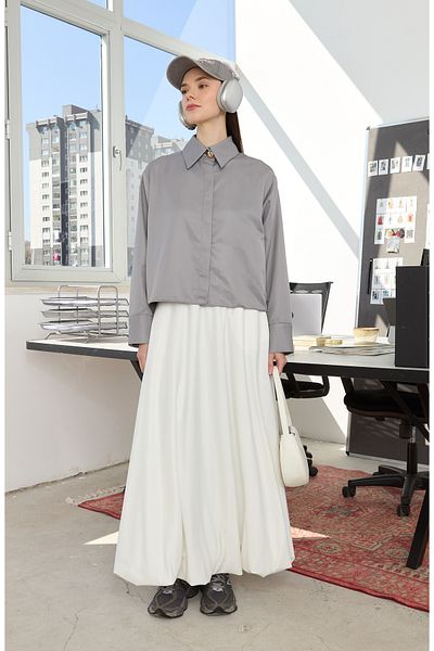 Fatma Atasoy Cotton Satin Ecru Balloon Skirt