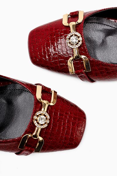 Limoya Tai Burgundy Crocodile Stone Heeled Women's Shoes