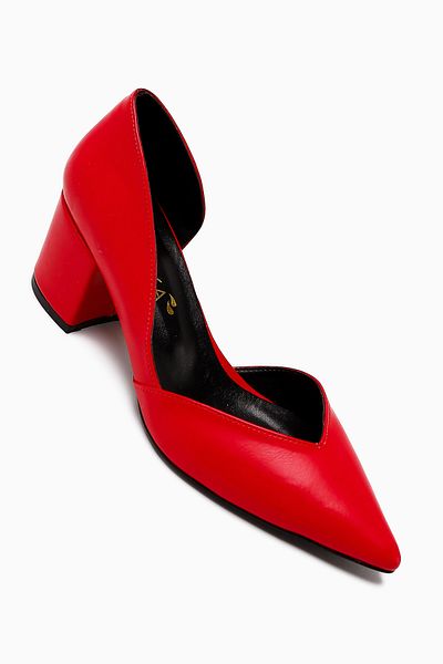 Limoya Albena Red Pointed Toe Low-Cut Detailed Heeled Women's Shoes