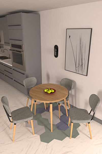 VİLİNZE Deniz Sandalye Argos Ahşap MDF Yuvarlak Sabit Mutfak Masası Takımı - ...