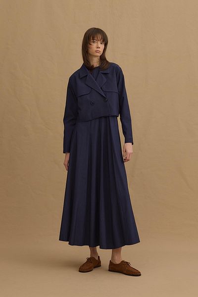 Fahhar Navy Blue Double Breasted Jacket Dress Set