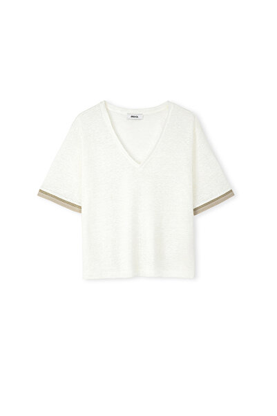 İpekyol V yaka keten tişört