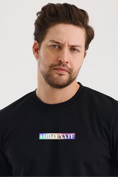 FİHA /2082-Unisex Front and Back Printed Zero Collar Sweat - Black