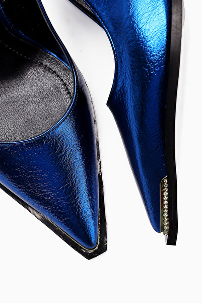 Limoya Vita Blue Stone Detailed Closed-Front Heeled Women's Shoes