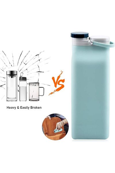 COOYA 600ml Collapsible Water Bottle, BPA Free, Triple Leak Proof, for Travel, Sports, Hiking, Camping