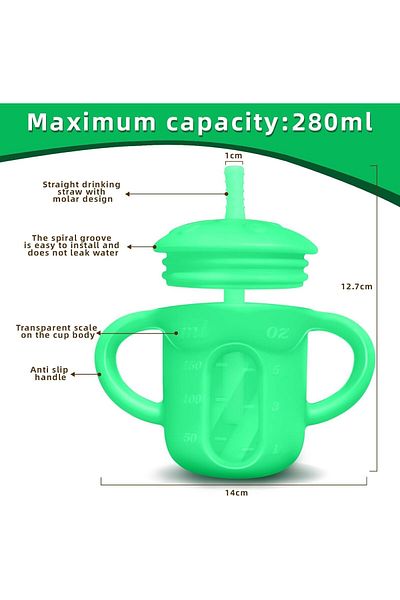 COOYA Silicone Straw Cup with Straw, Lid and Built-in Dimensions, Drinking Training for Infants