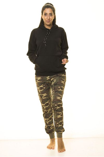 sharin Women's Black Kangaroo Pocket Hooded Boyfriend Sweatshirt 4d-2090