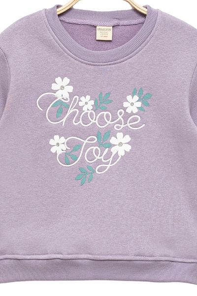 Divonette Girl's Lilac Sweatshirt Embroidered and Printed - Girl's Clothing