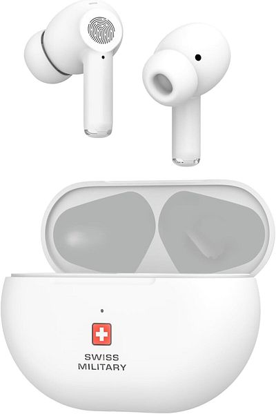 Swiss Military سماعات دلتا 5 ANC: ENC، وضع الشفافية، Smart Touch، وضع الاستعداد 300 ساعة، وقت التشغيل 5 ساعات، Android/iOS - أبيض