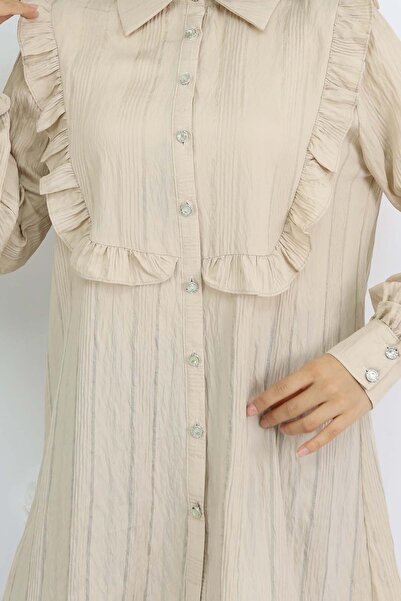 benguen Ruffle Detailed Self Patterned Shirt Stone Color 2235