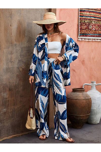 forte bella Patterned Multi Kimono Bottom-Top Set