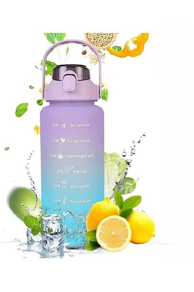 COOYA Water Bottle, 2l , Large Capacity Water Bottle with Straw, Label, Fixing Strap, Reusable Leak Proof