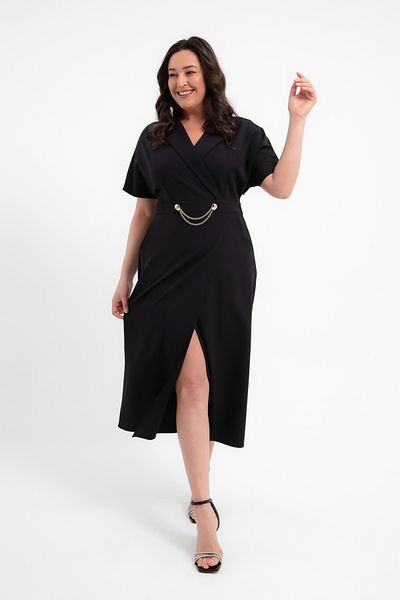 Lafaba Women's Black Accessory Detail Plus Size Dress