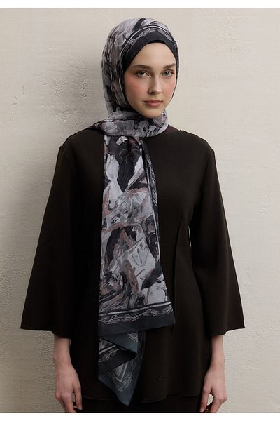 Fresh Margot Motif Chiffon Shawl - Flux Brown