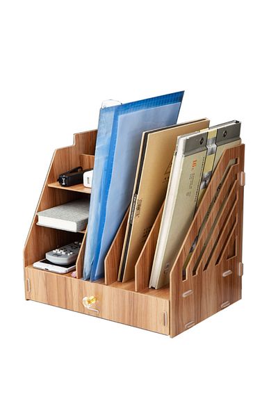 KidLe Office Finishing Rack Basket File Rack Multi-layer A4 Data Rack Wooden Desktop File Storage Rack