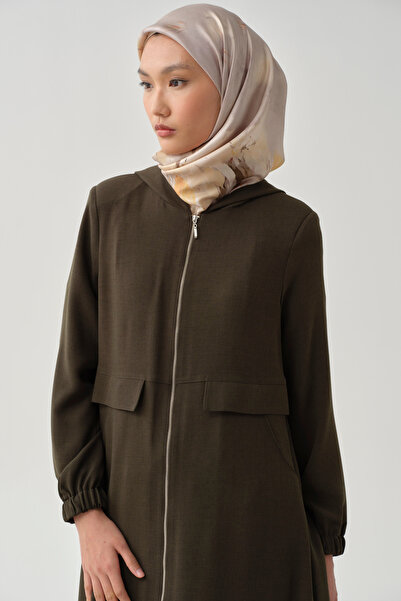 Tuğba Kapüşonlu Fermuar Kapamalı Ferace - Haki