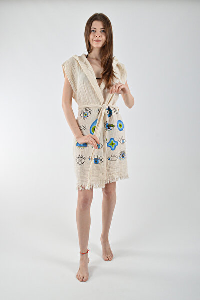 REİNA TEKS Γιλέκο με κουκούλα Βαμβακερό μοτίβο Rabia Ζώνη 1 τεμαχίου Unisex ύφασμα μουσελίνα Μπουρνούζι πολλαπλών χρήσεων