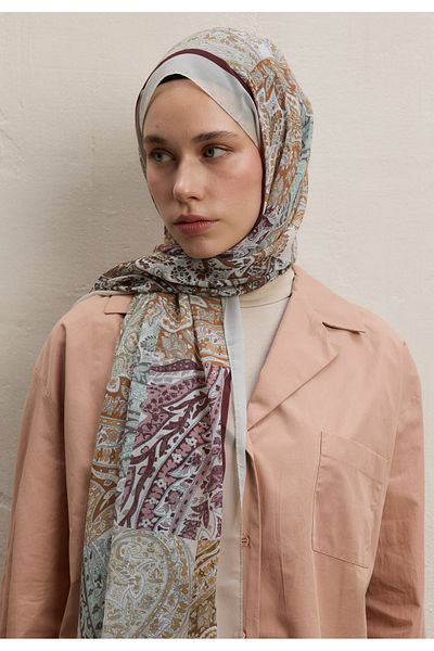 Fresh Paisley Patch Pattern Silk Crepe Shawl Soil