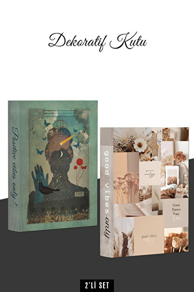 bymat 2 Adet Dekoratif Kutu - Kitap Görünüm Kutu - Kitap Kutu - 2'li Kutu Dek...