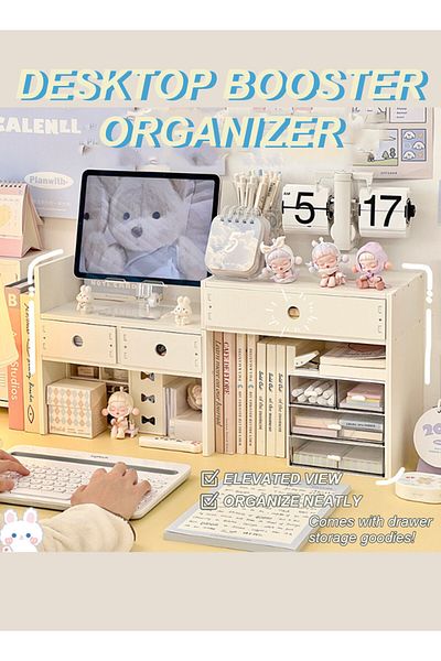 KidLe White Desktop Organizer with Drawer - Home Countertop Storage