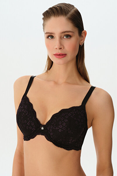 SUWEN Dámská černá Linda krajková nevyztužená podprsenka