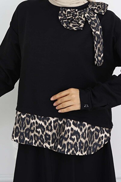 benguen Leopard Patterned Suit - 4804 Model with Black Ribbon Detail