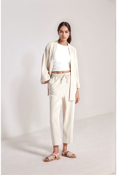 Bled Muslin Shawl Collar Women's Kimono (100% Cotton)