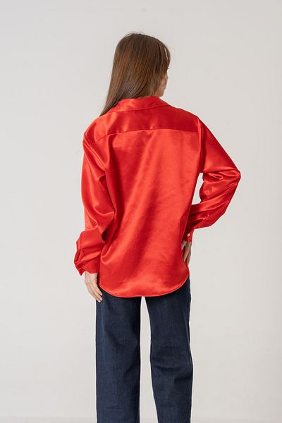 VerdeBlanco Red Pocket Detailed Satin Shirt