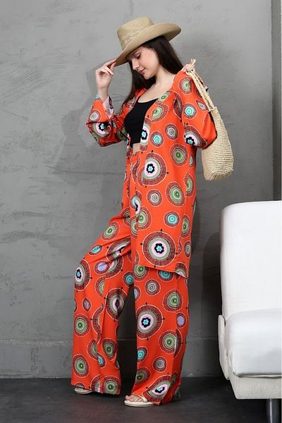 forte bella Patterned Multi Kimono Bottom-Top Set