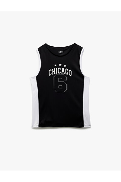 Koton Baskılı Renk Kontrastlı Bisiklet Yaka Oversize Kolsuz Spor Basketbol Tişörtü