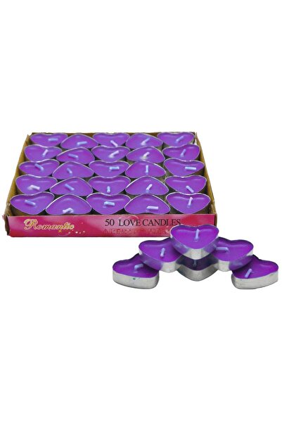 VIP Balon 50’li Mor Kalpli Tealight Mum Seti – Romantik, Dekoratif ve Özel Gü...
