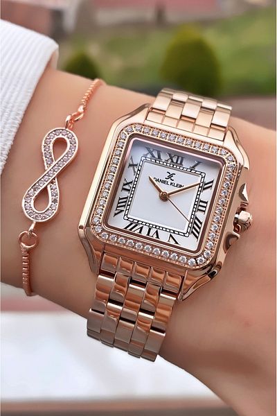Daniel Klein Brand Rose Gold Color Waterproof Women's Wristwatch - With Bracelet Gift