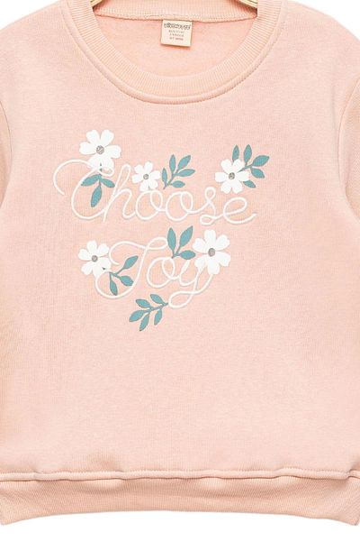 Divonette Girl's Pink Sweatshirt Printed and Embroidered - Girl's Clothing
