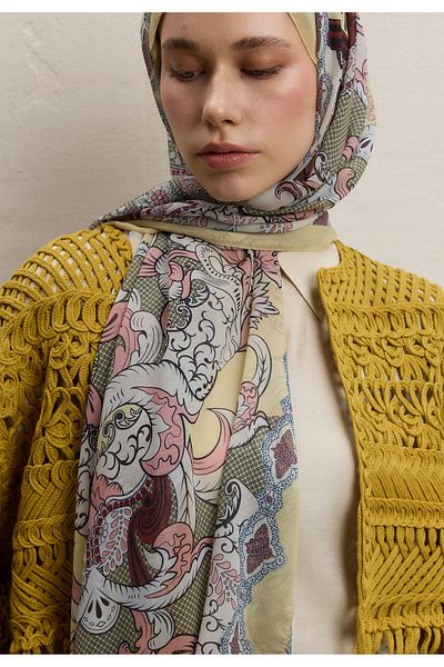 Fresh Silk Crepe Shawl-Butter Poppies Pattern