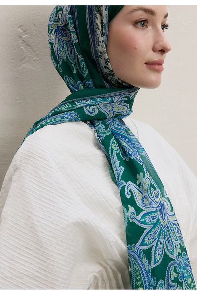 Fresh Luna Pattern Silk Crepe Shawl Dark Green