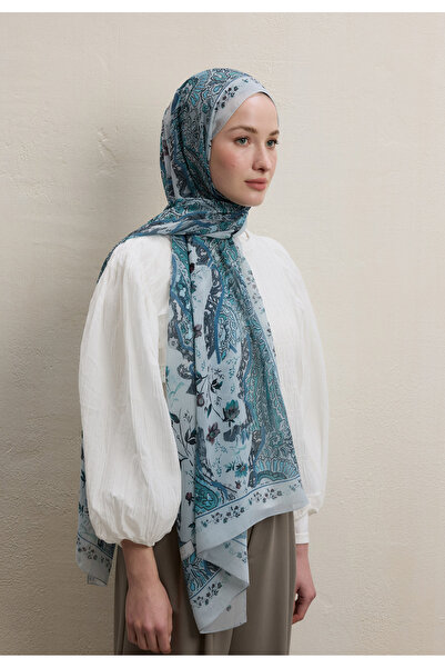 Fresh شال كريب حريري بنمط أليزا باللون الأخضر النعناعي