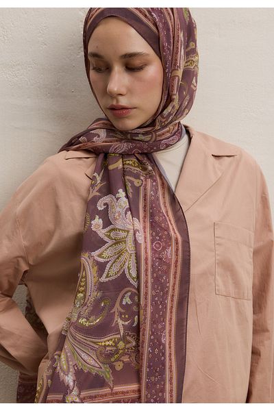 Fresh Burgundy Luna Pattern Silk Crepe Shawl