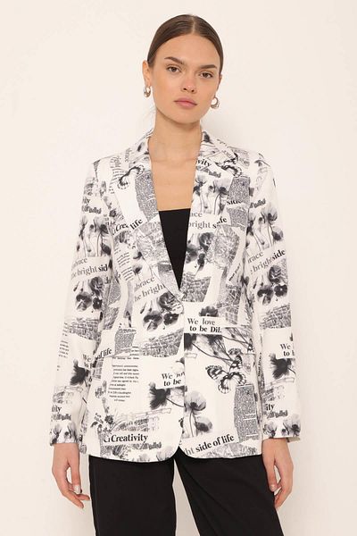 Coral Ecru Newspaper Printed Jacket