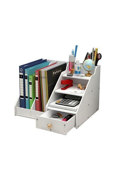 KidLe 4 Tier Office White Desktop Organizer A4 Paper File Rack with Vertical Horizontal File
