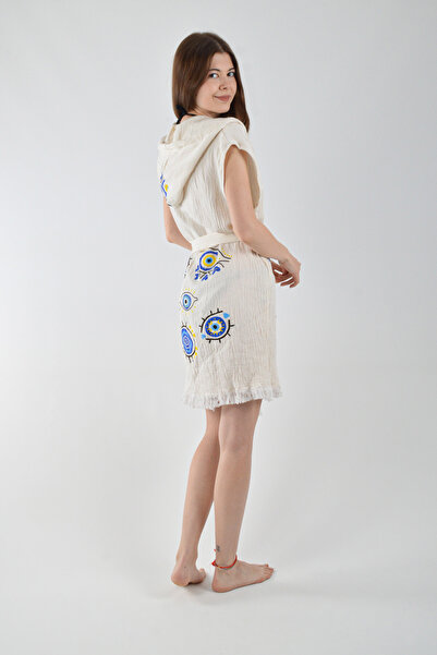 REİNA TEKS Жилет - з капюшоном, бавовняний, 1 шт. унісекс, з поясом на тканині, з візерунком у вигляді очей з бісеру