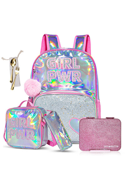 Eazy Kids - 18" School Bag, Glitter Bento Box, Lunch Bag, Pencil Case, Set of...
