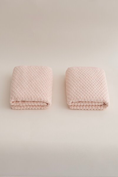 Koza Home Ivory Salmon Embossed Textured Micro Fiber 100% Cotton 2-Piece Hand Face Towel Set 50 X 90 - 50 X 90 1121A
